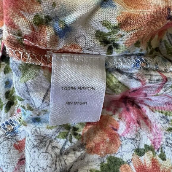 J. Jill Popover Blouse Womens Small Petite White Floral Print Rayon Ruffle Hem - Picture 3 of 7